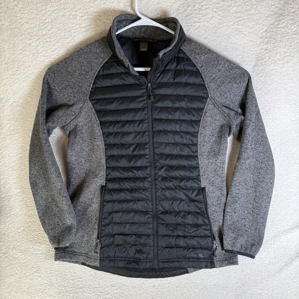 Eddie Bauer Hybrid Down Jacket Womens Large Gray EB700 Puffer Full Zip